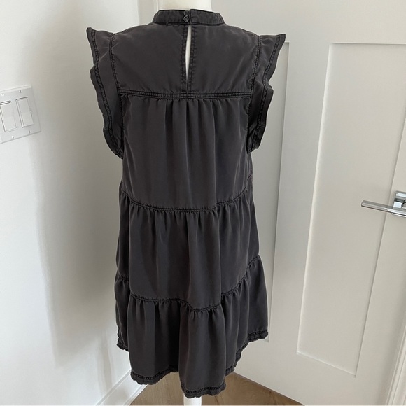 $128 Anthropologie Jenee Tiered Tunic Dress Sz M Washed black/ Gray Lyocell *W6 - Picture 3 of 4
